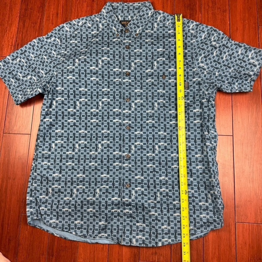 Woolrich Shirt Mens Large Fishing Blue All-Over Print Fishing Theme Button - Picture 5 of 8